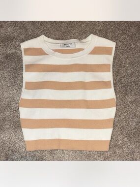 Aritzia Babaton Sleeveless Striped Knit Top in Cream and Tan